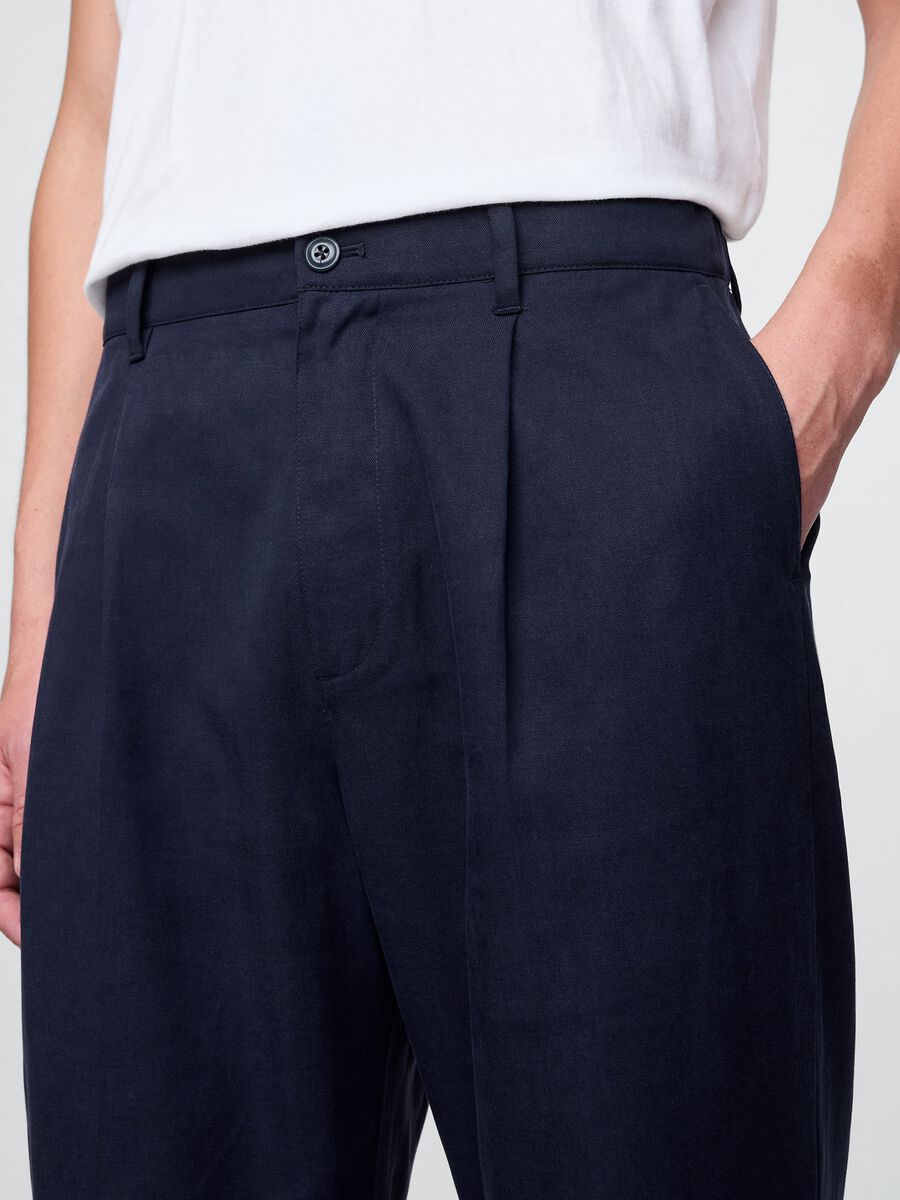 Blue wide-leg trousers in Lyocell and cotton_4