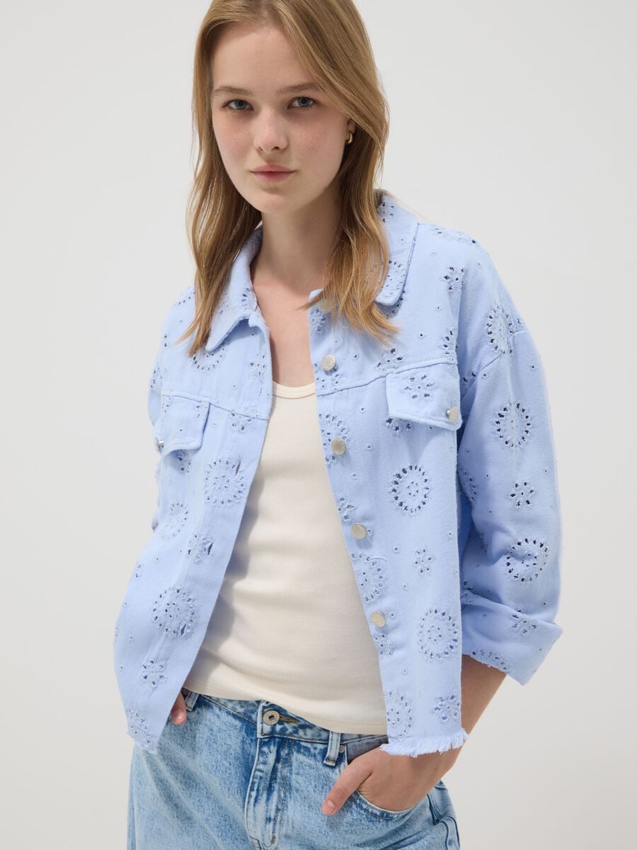Sky-blue pure cotton broderie anglaise jacket_0