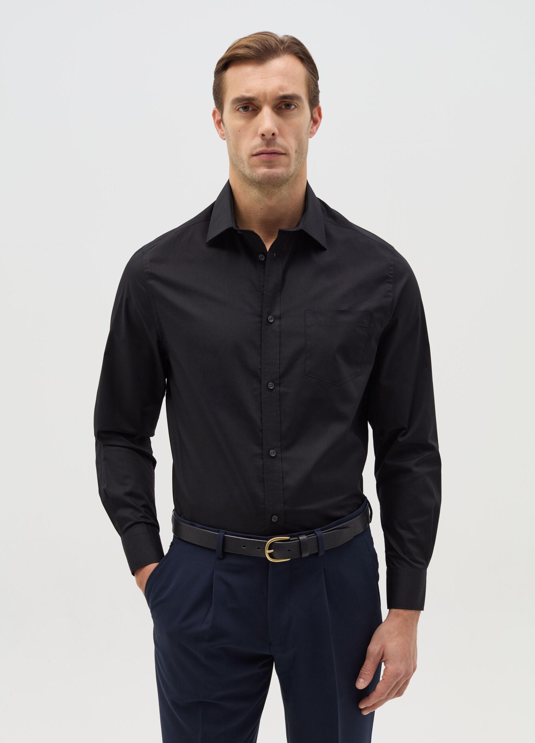 Regular-fit easy-iron shirt with pocket
