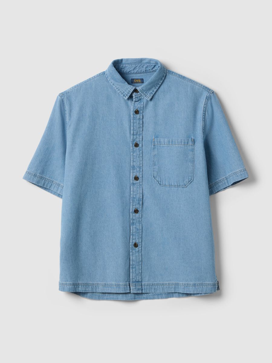 Camicia in puro cotone denim azzurro oversize fit_0