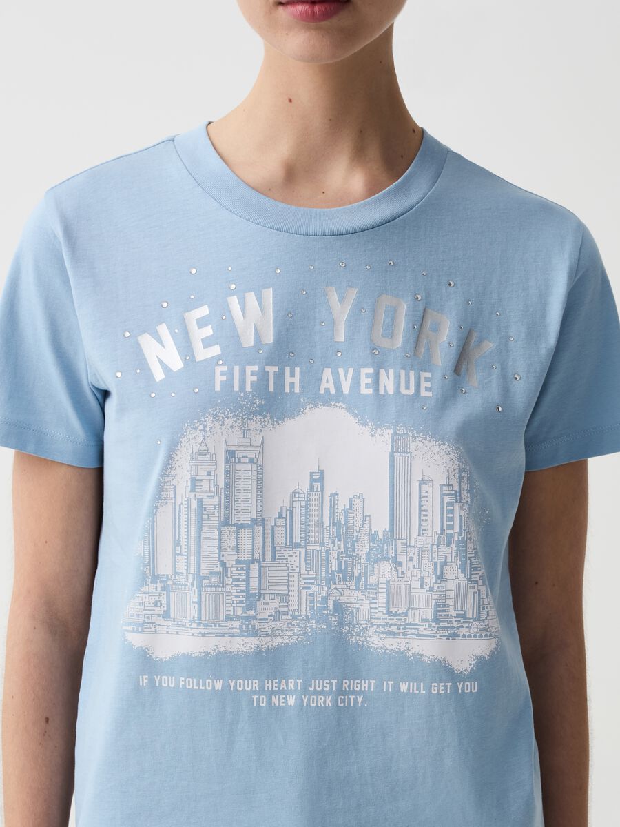 T-shirt stampa New York skyline con strass_1