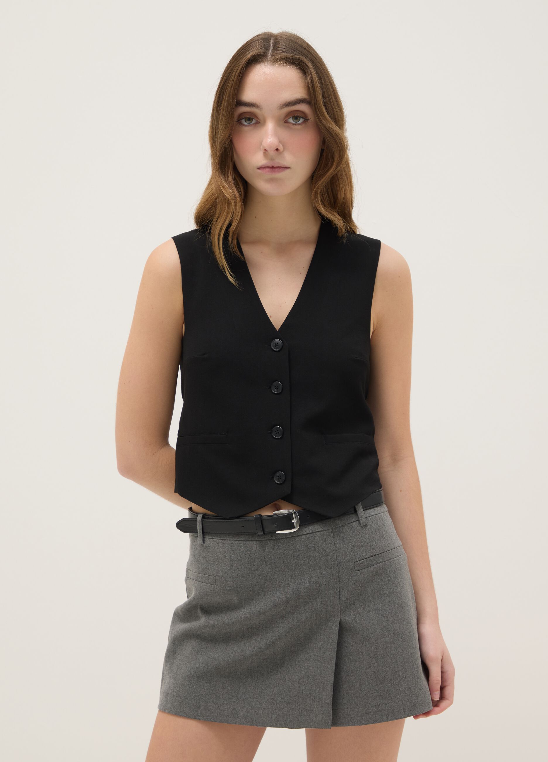 Black Stretch Fabric Waistcoat Regular Fit