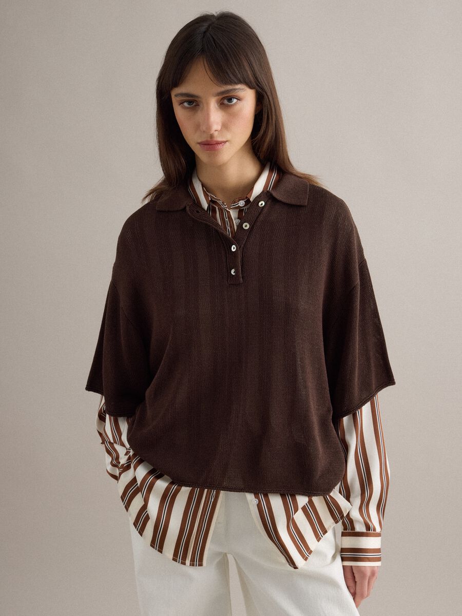 Polo marrone regular fit con maniche al gomito_1