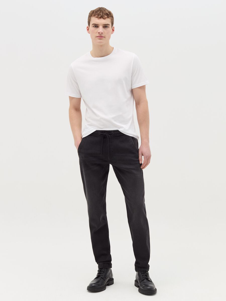Regular-fit joggers in denim with drawstring_0
