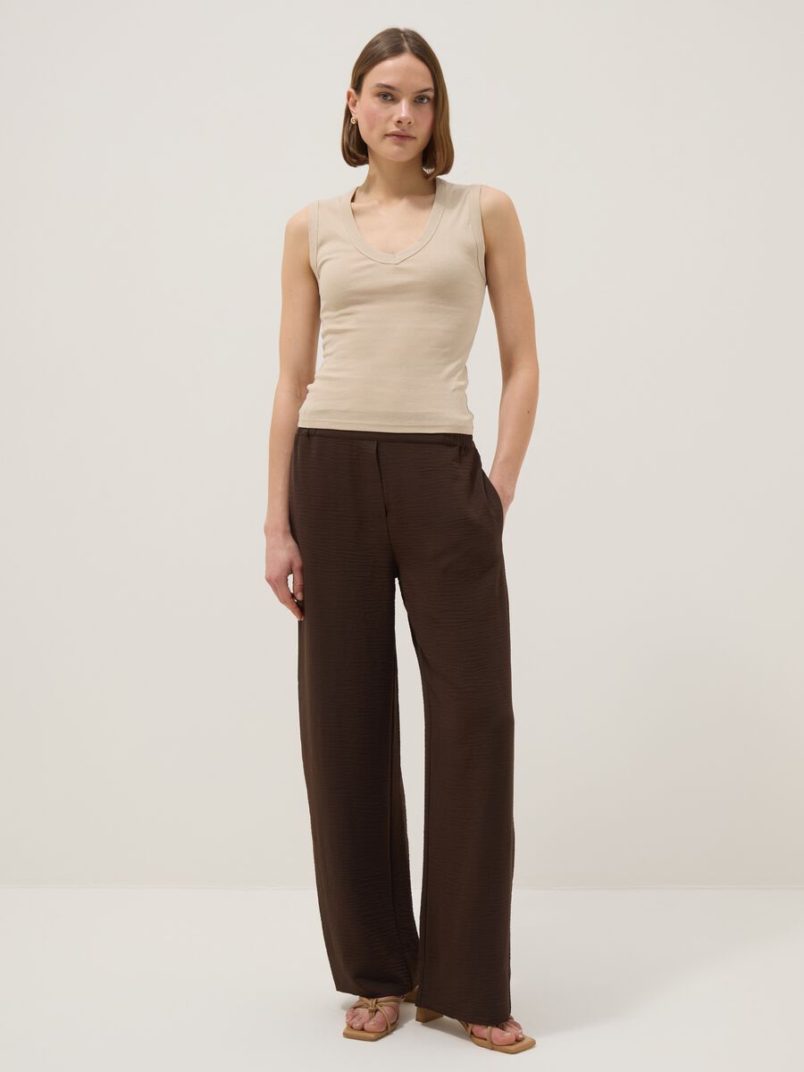 Tank top in puro cotone beige regular fit con collo a V_2