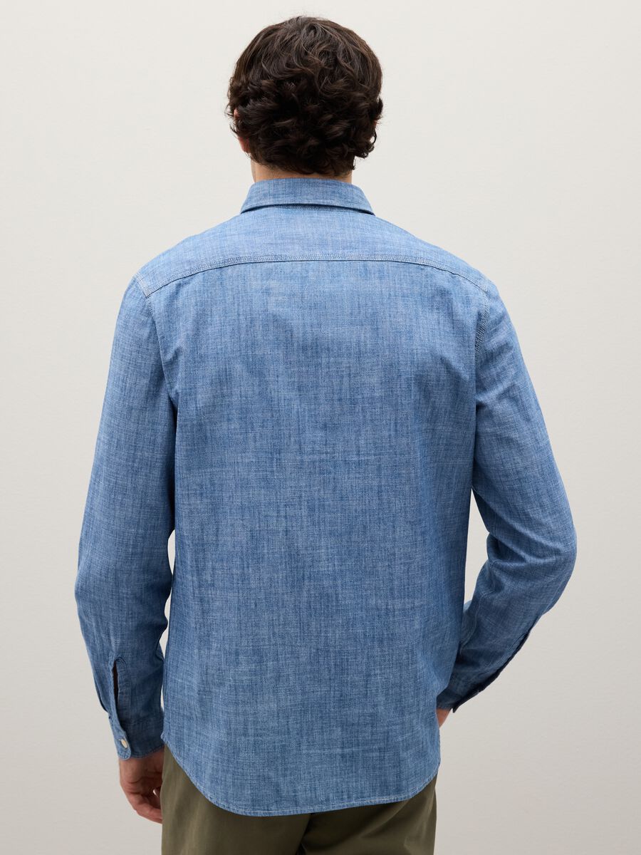 Camicia in puro cotone blu regular fit_3