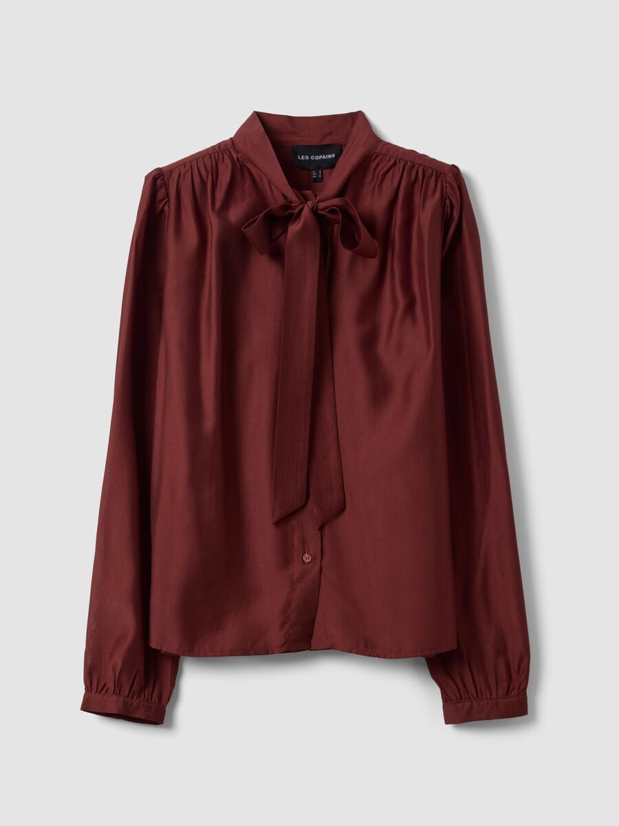 Camicia rossa in misto viscosa con fiocco al collo_4