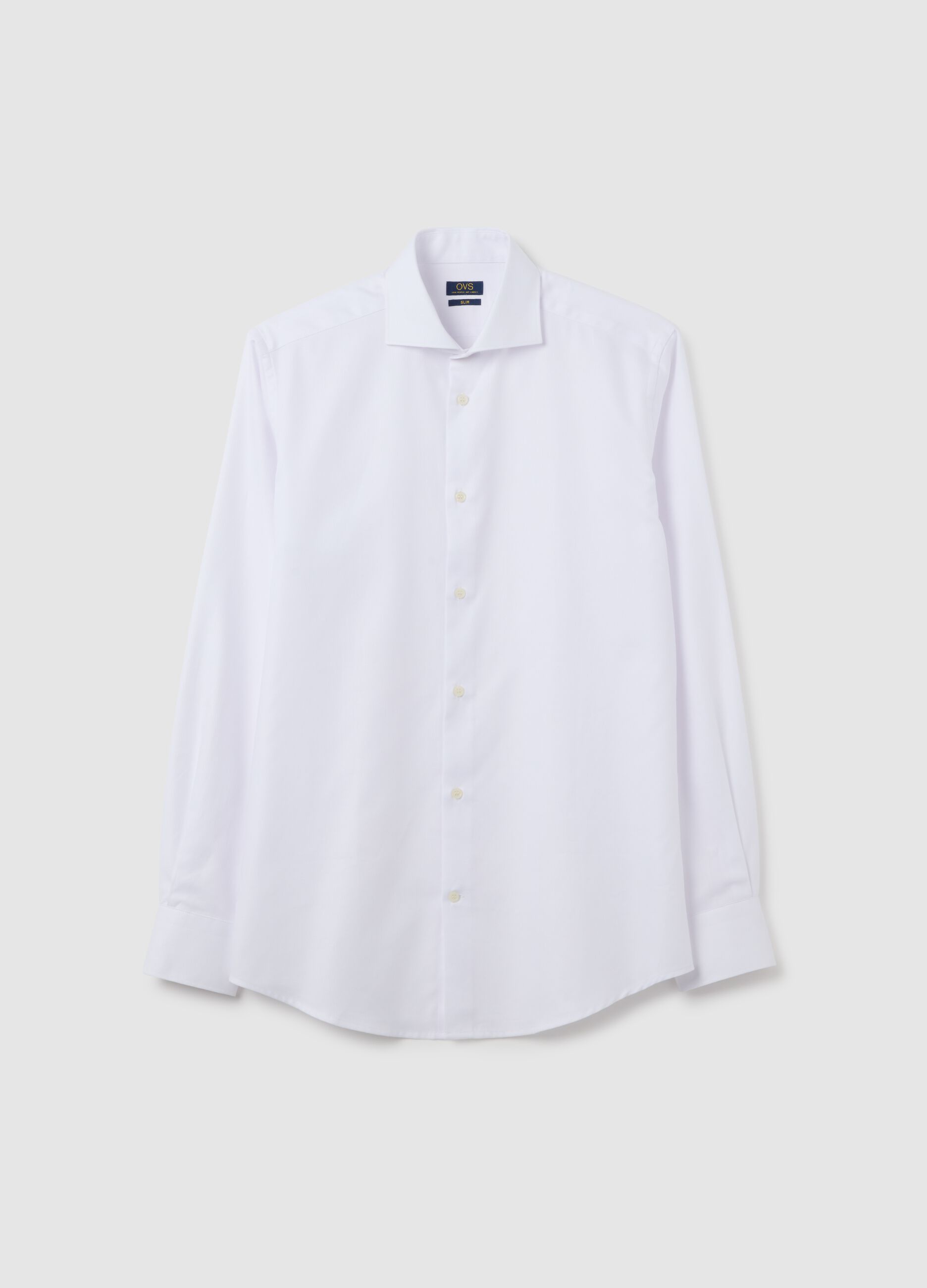Men's white slim fit pure cotton shirt, easy iron