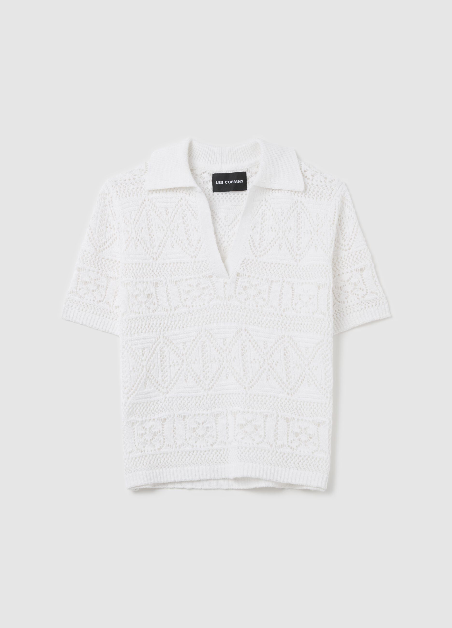 Maglia crochet con scollo a polo