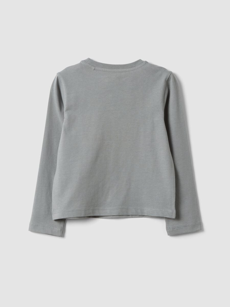 T-shirt grigia in puro cotone organico con stampa frontale per bambina_3