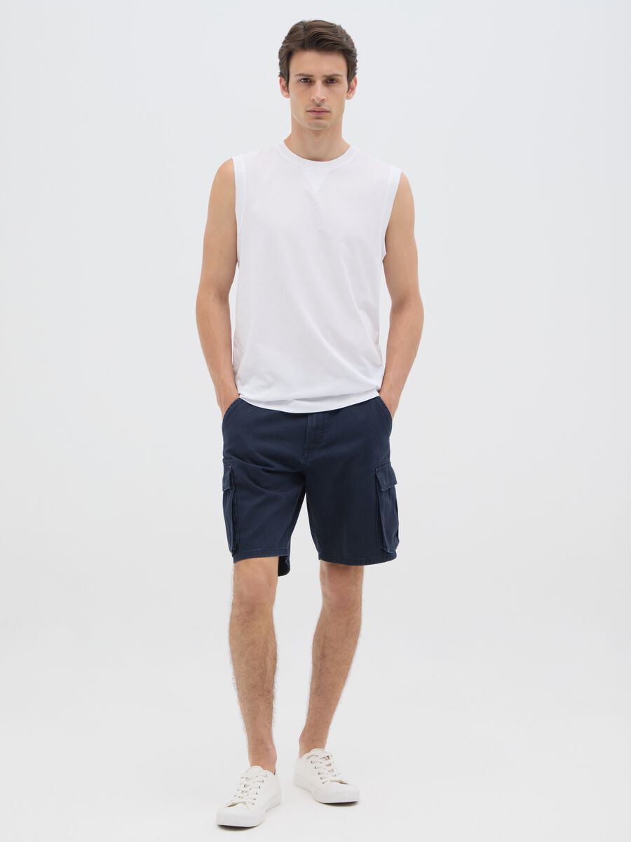 Men's pure cotton blue regular fit shorts_0