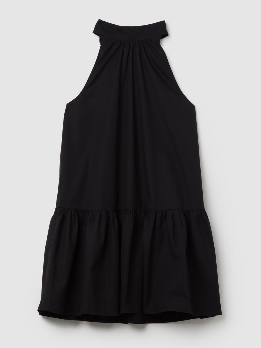Women's dress in pure black cotton regular fit_4