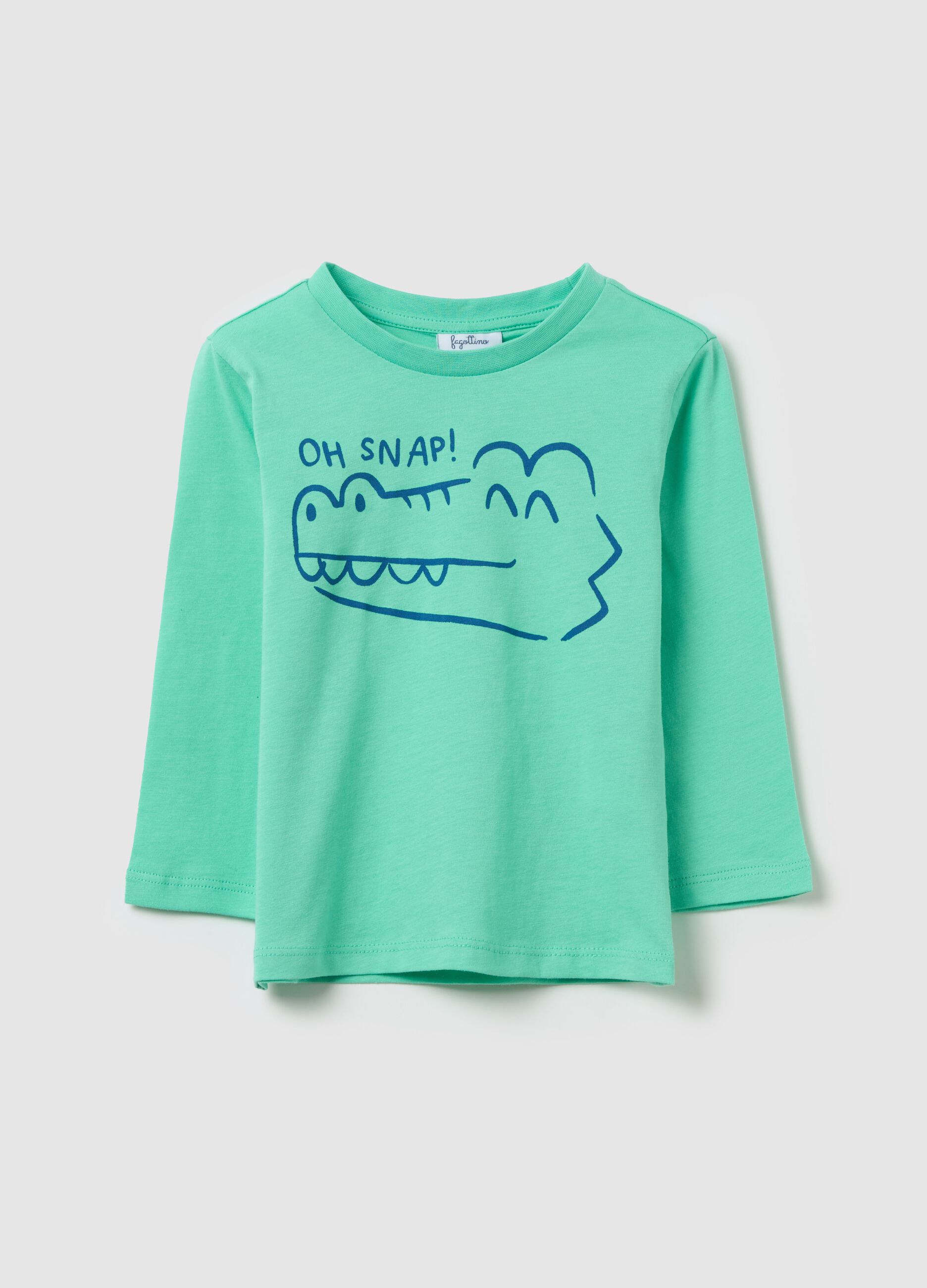 T-shirt maniche lunghe in cotone stampa coccodrillo
