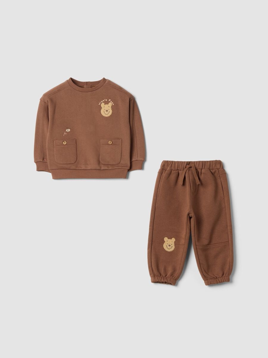 Completo jogging marrone in misto cotone organico e stampa Winnie The Pooh_0