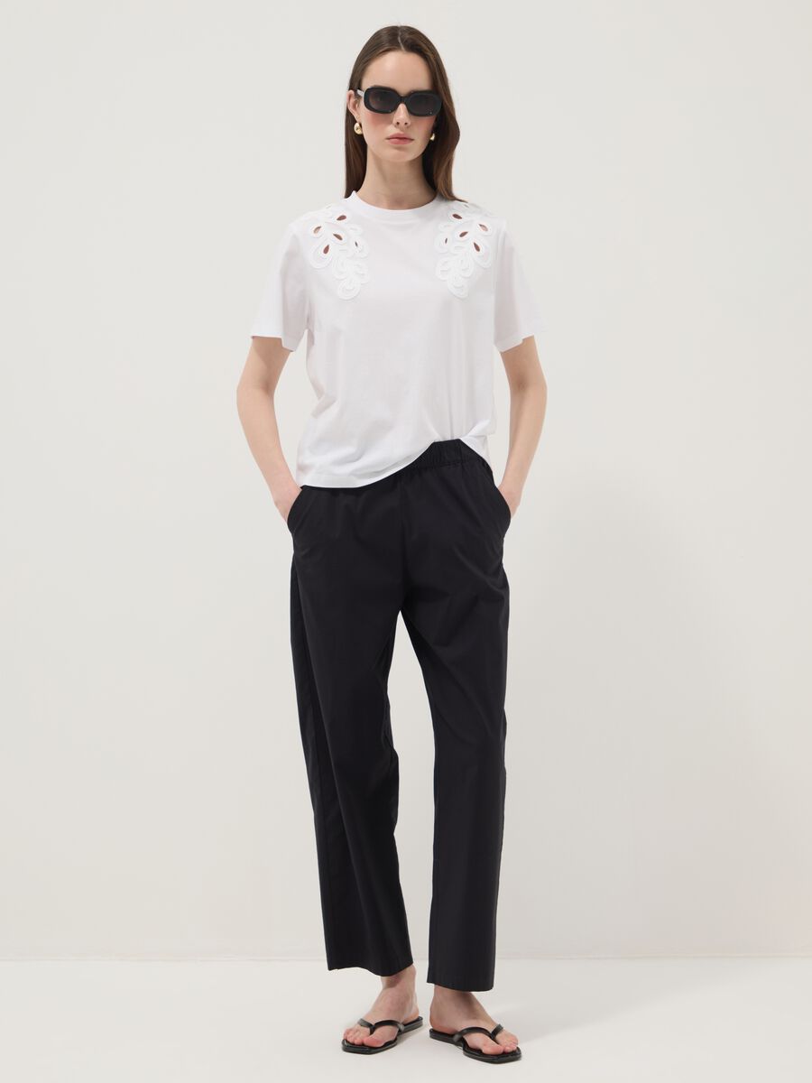 White pure cotton T-shirt with embroidery, regular fit_1