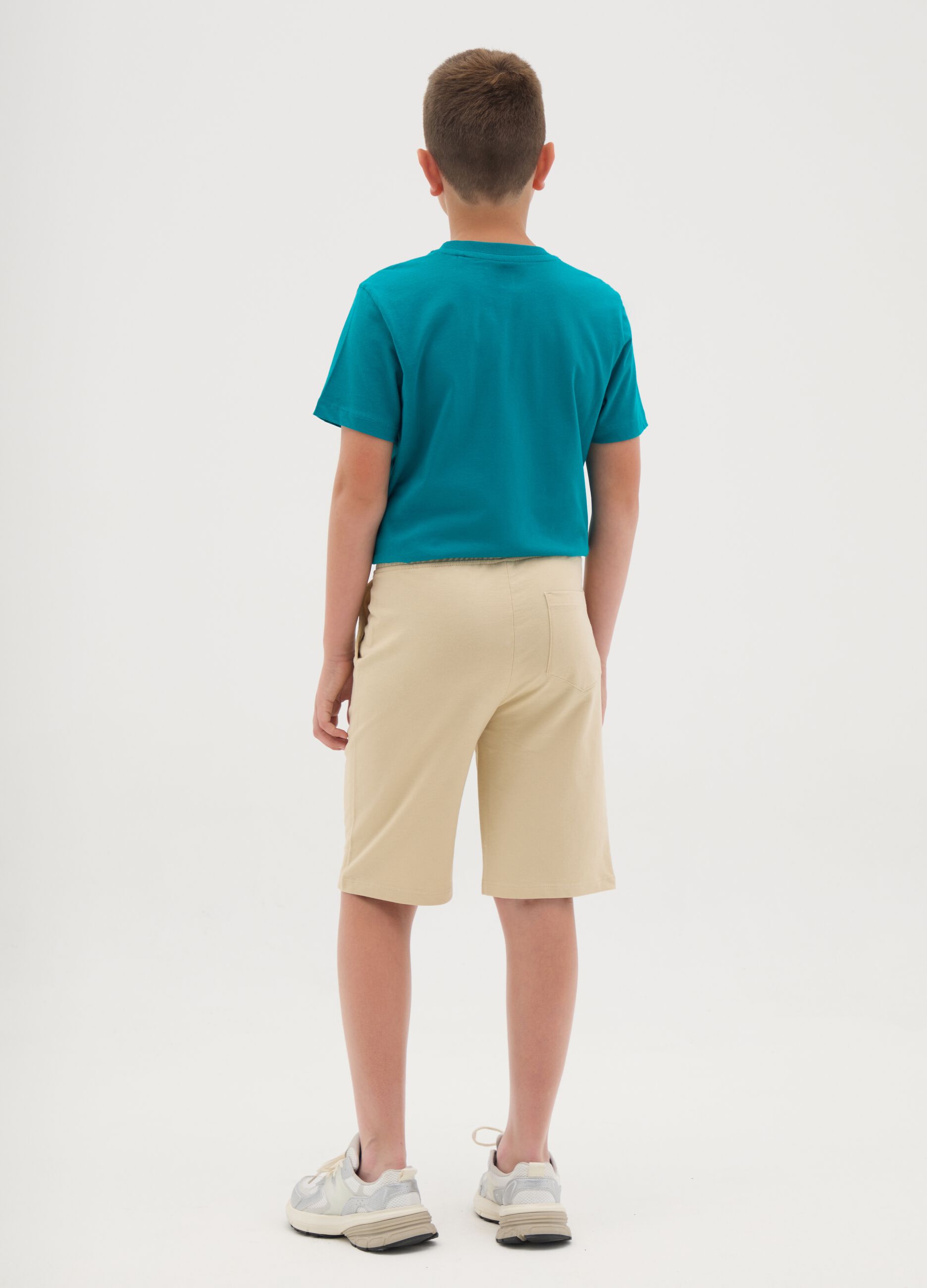 Shorts da ragazzo in puro cotone beige regular fit con stampa