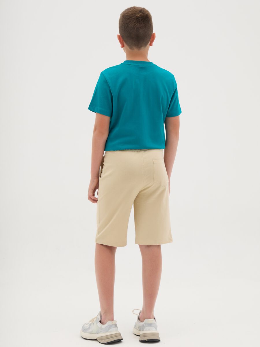 Shorts da ragazzo in puro cotone beige regular fit con stampa_1