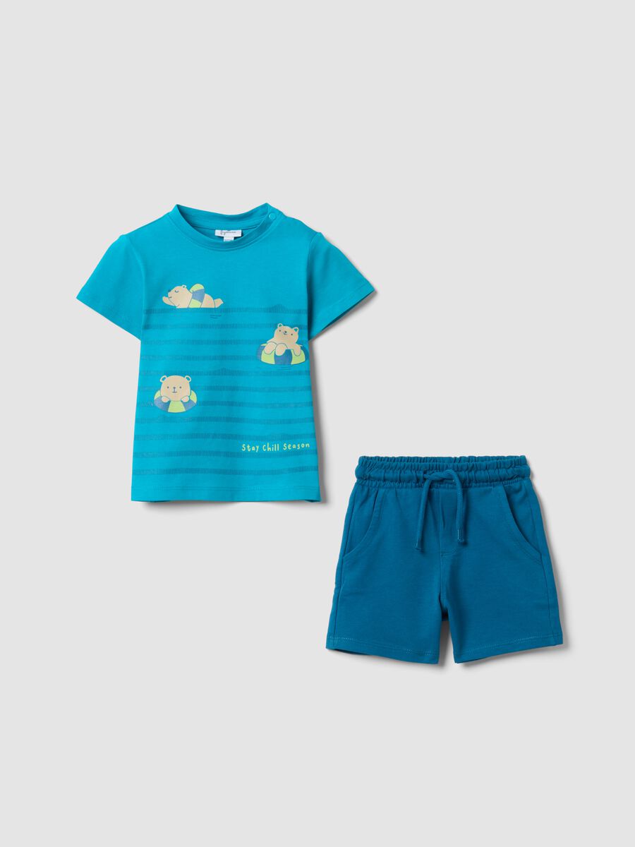 Light blue and navy pure cotton teddy bear set for baby boys, regular fit_0