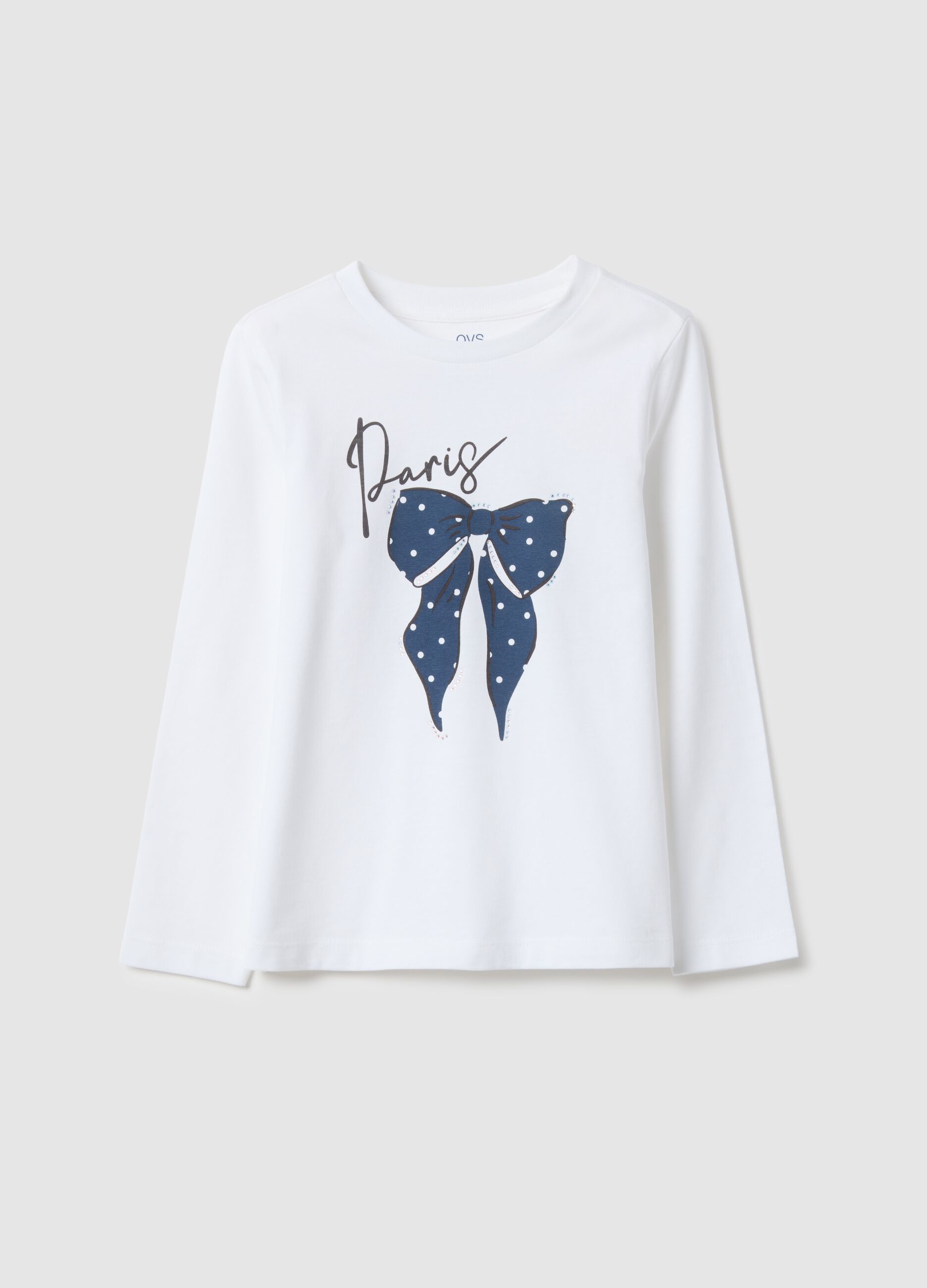 Girls' white pure cotton T-shirt, regular fit