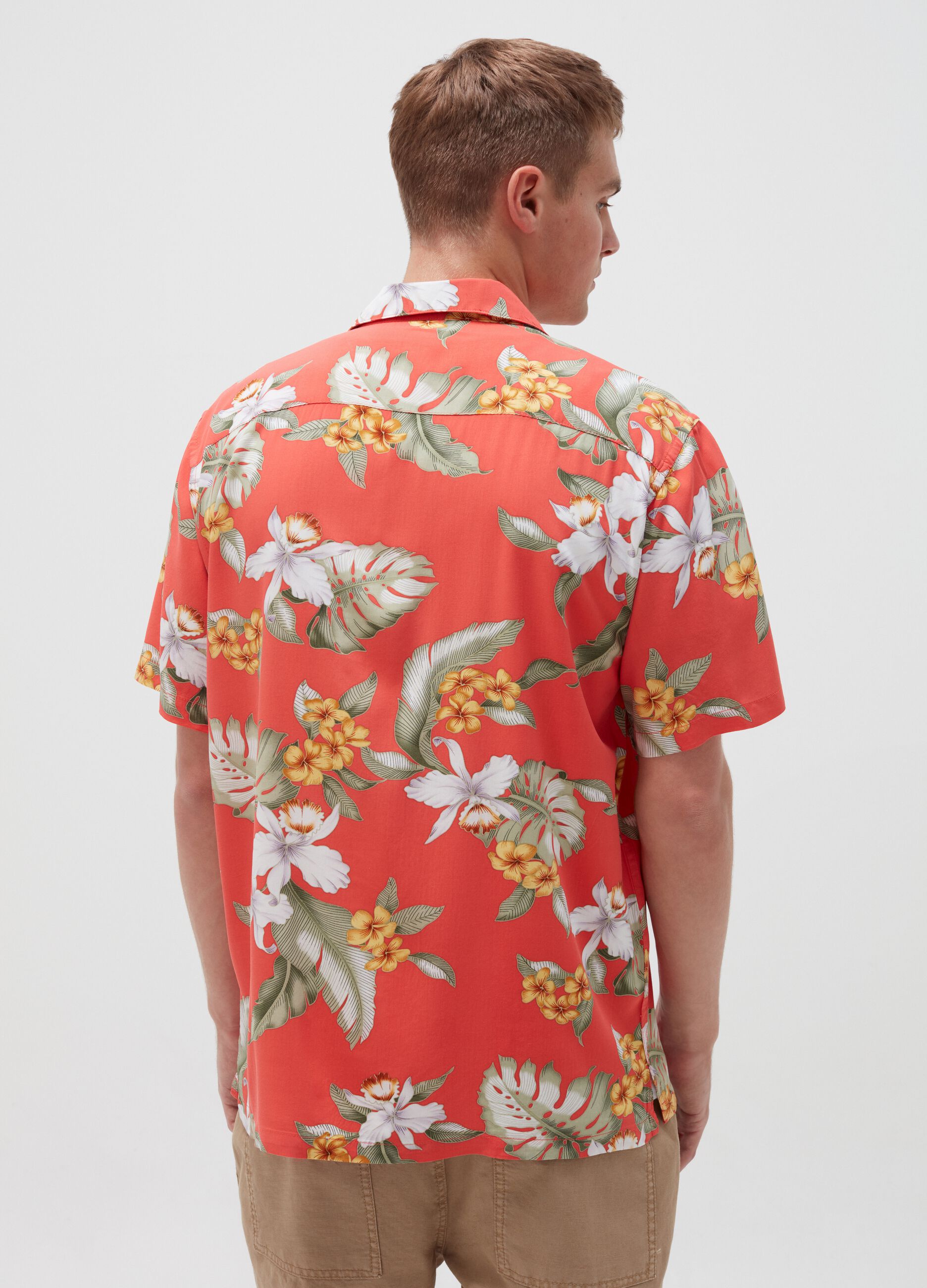 Camicia a maniche corte fantasia fiori tropicali_2