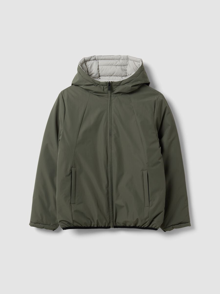 Reversible Ultralight padded hooded jacket in grey and green_5