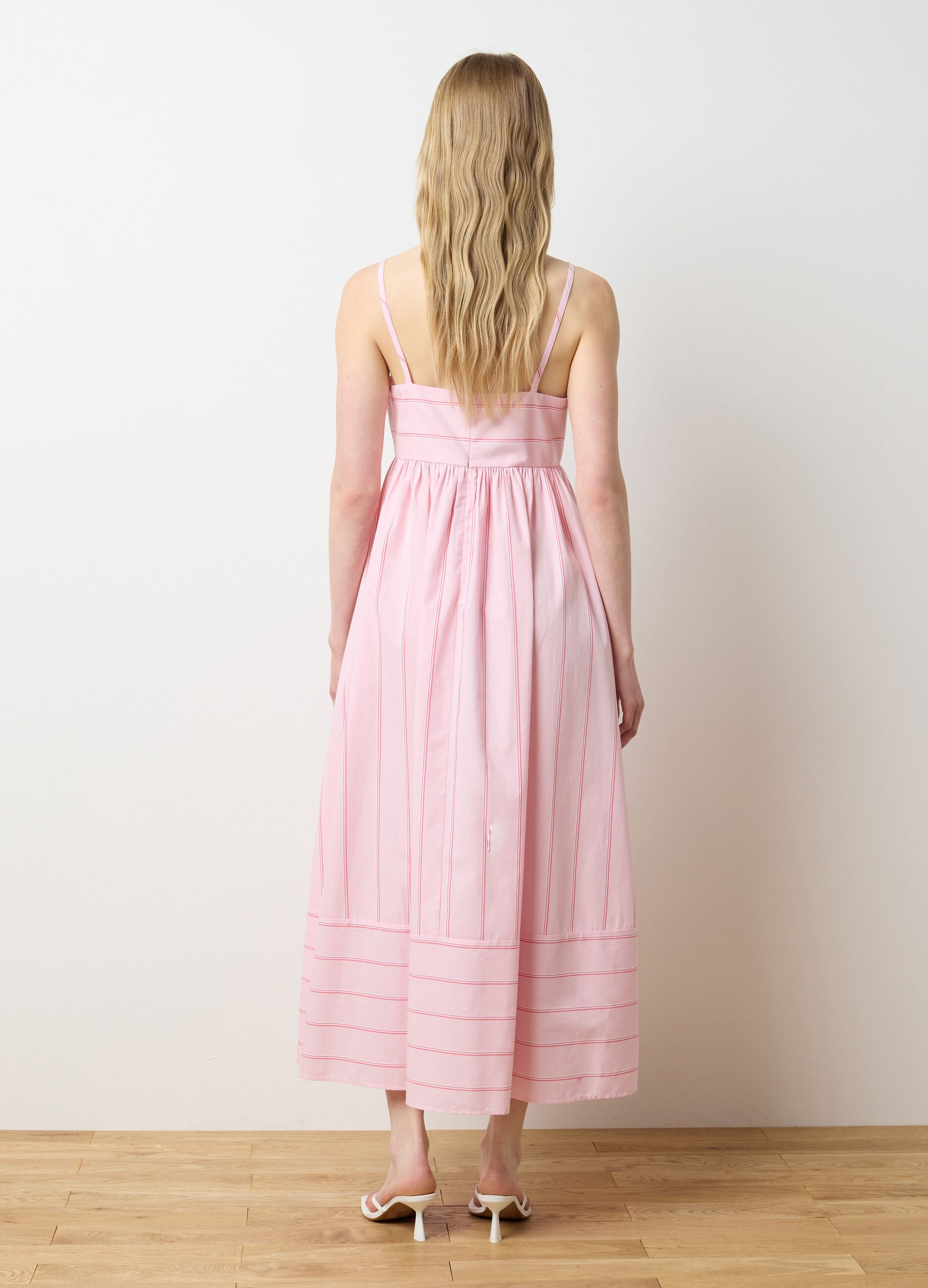 Women's long pink pure cotton dress, regular fit