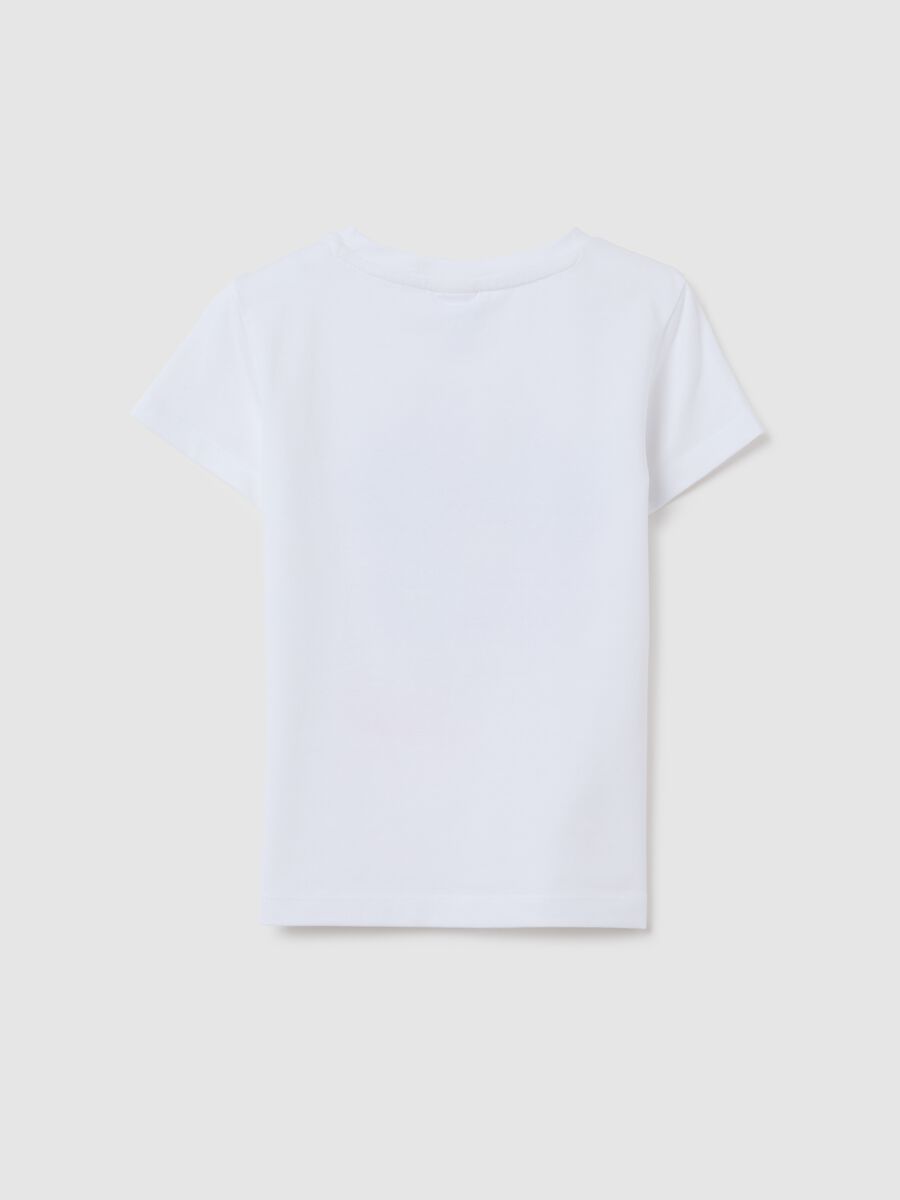 Girls' white stretch cotton t-shirt with print_1