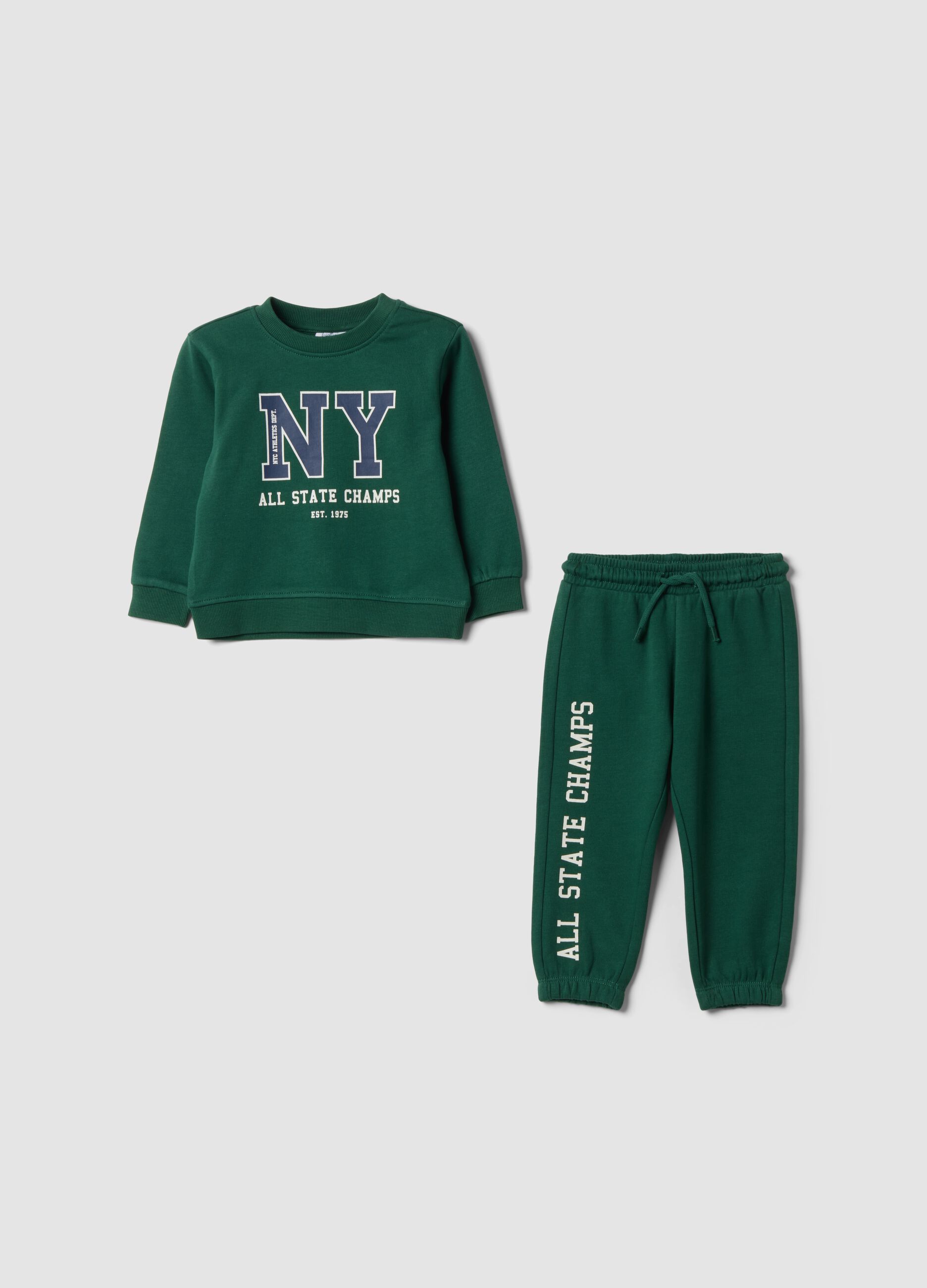 Green pure cotton crew-neck jogger set for baby boy