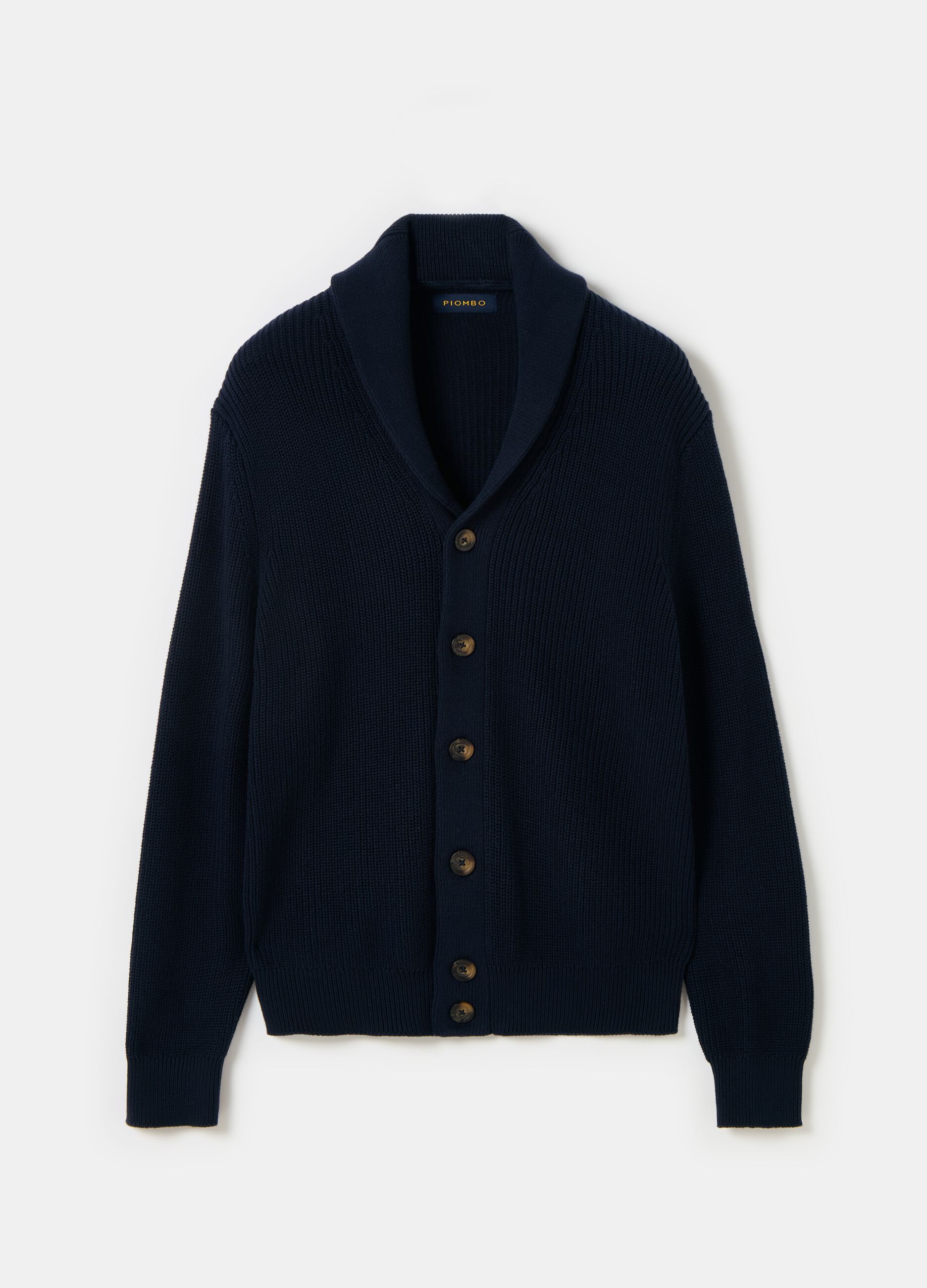 Cardigan a coste inglesi con collo a scialle