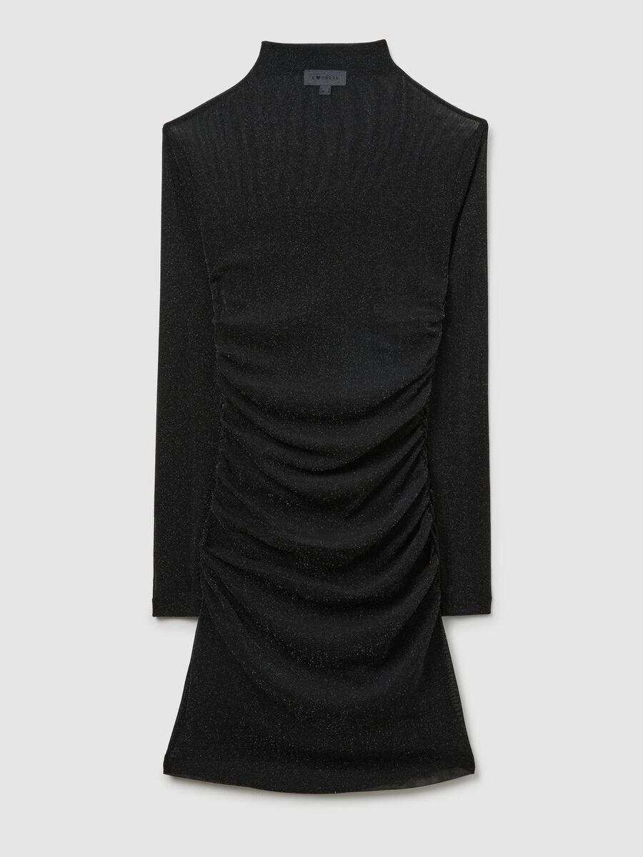 Black stretchy dress with high collar and fitted silhouette_4