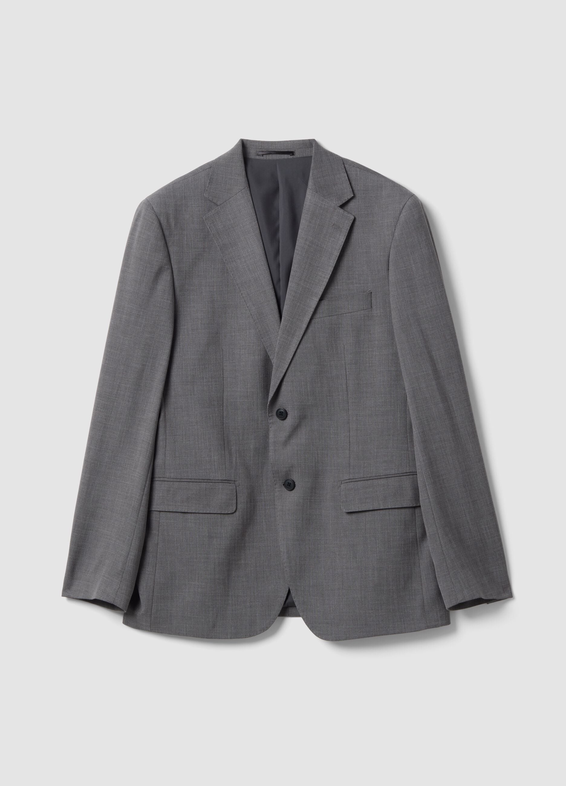 Blazer grigio in viscosa elasticizzata slim fit con rever classico