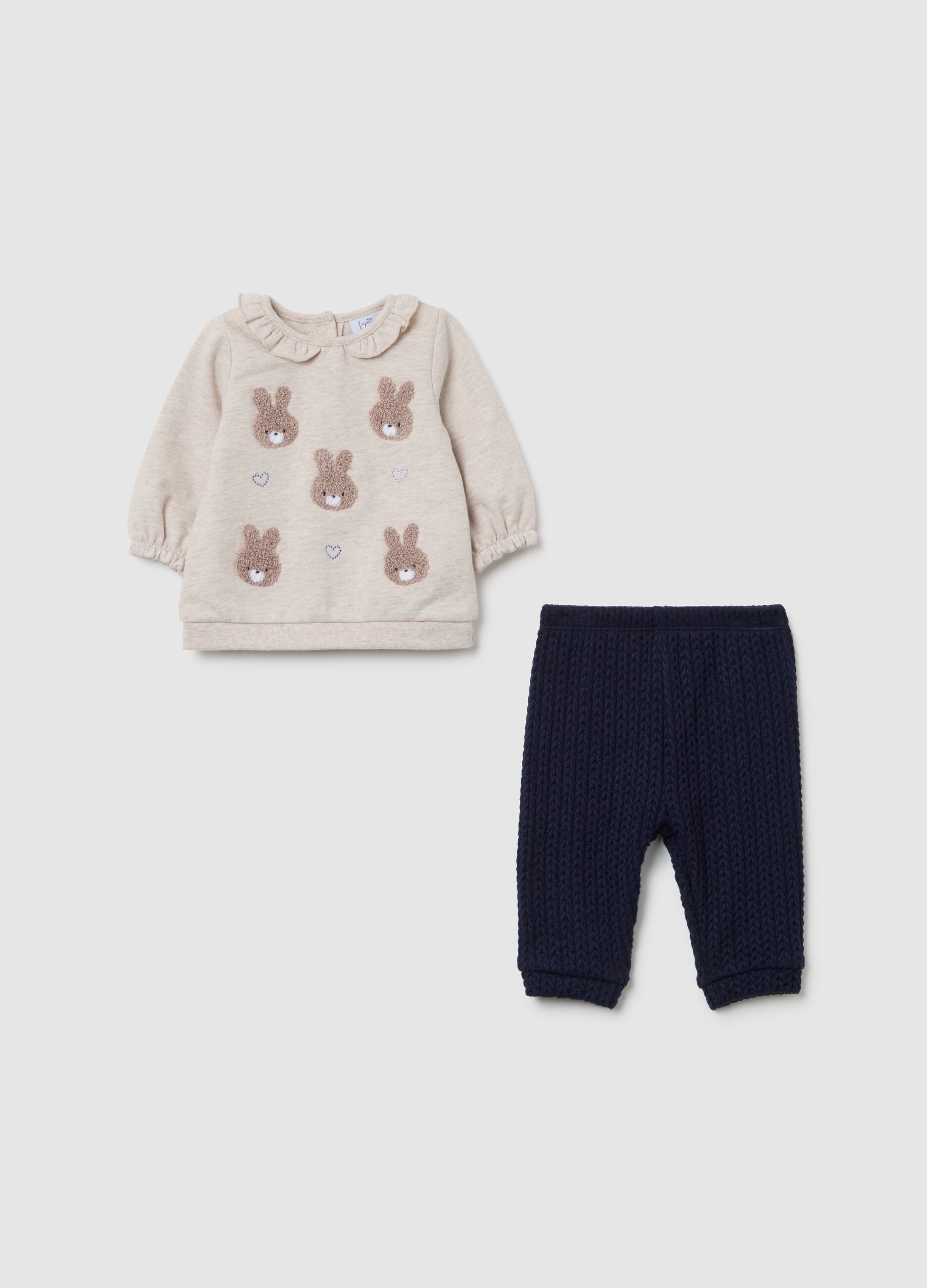 Set pullover pantalone multicolor da neonata con volant e decori