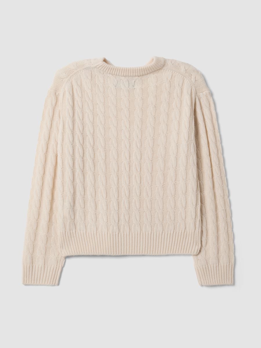 Maglia beige in misto lana a trecce con girocollo over fit_6