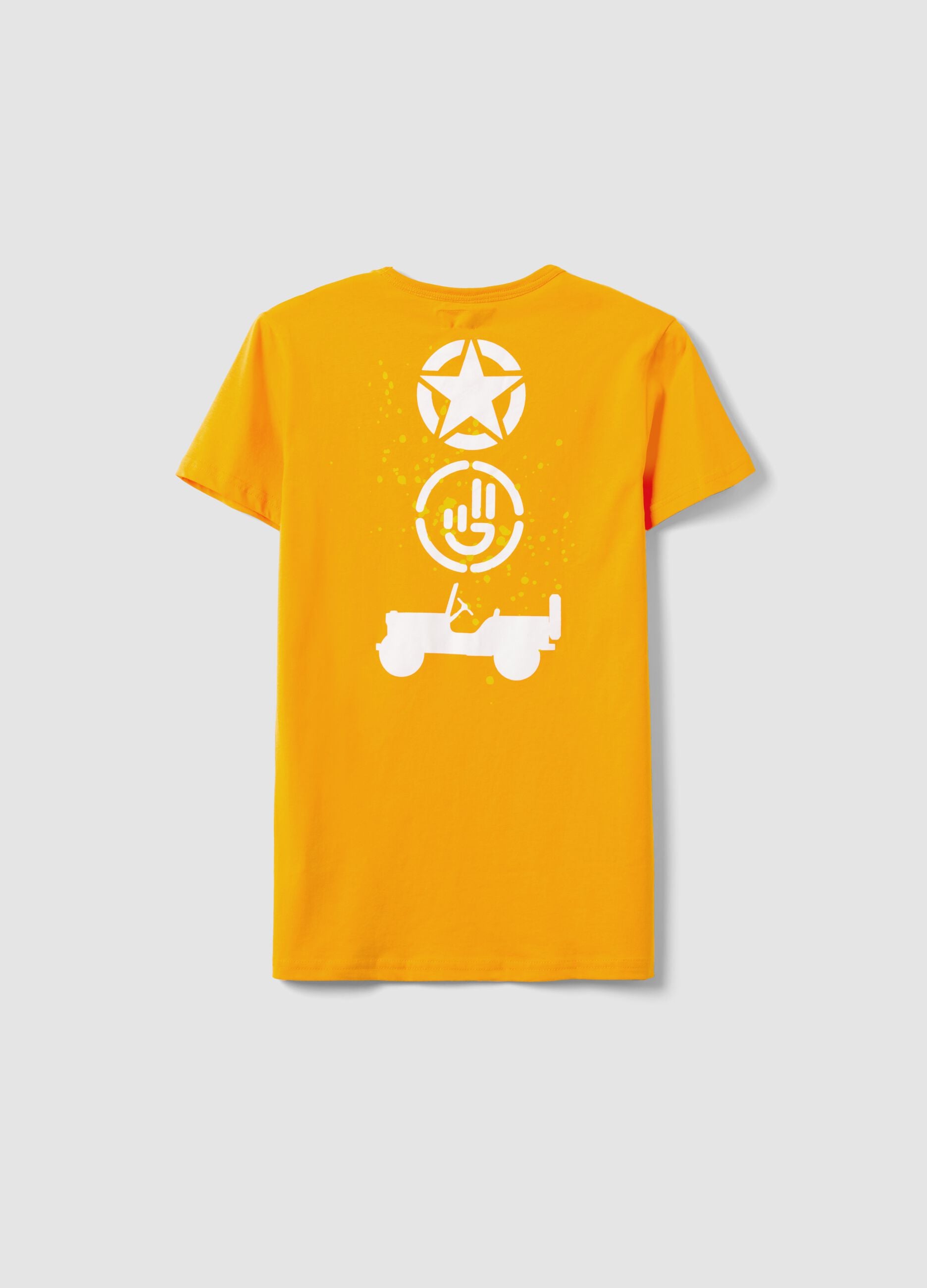 Orange cotton T-shirt for kids, regular fit with print