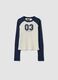 Blue stretch cotton T-shirt with contrast sleeves for girls_0