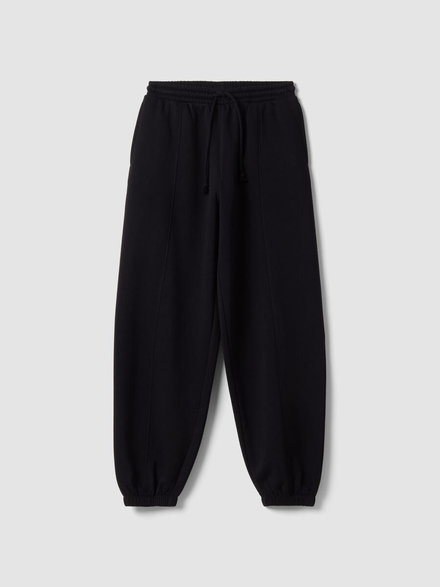 Pantaloni jogger neri in misto cotone con coulisse_5