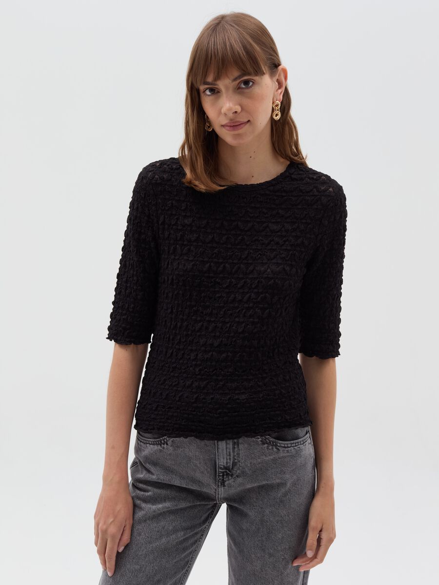 Pointelle T-shirt with raised design_0