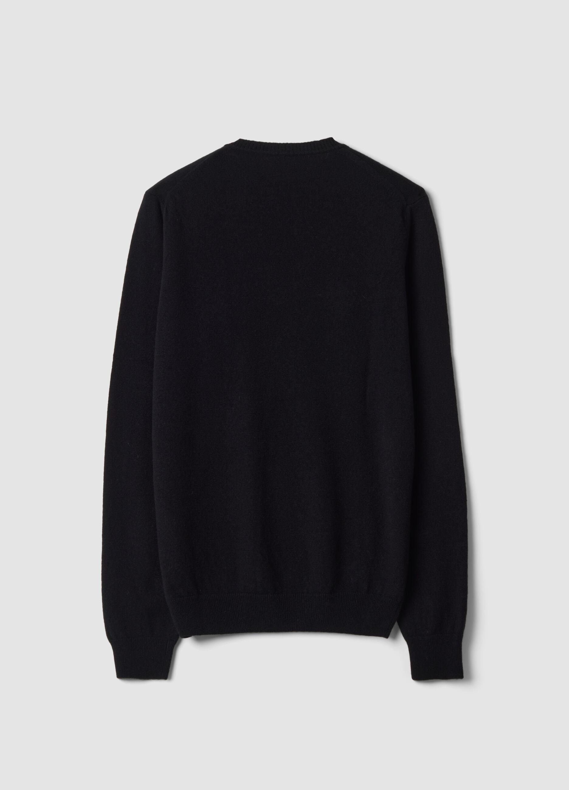 Black pure wool crew-neck jumper, regular fit