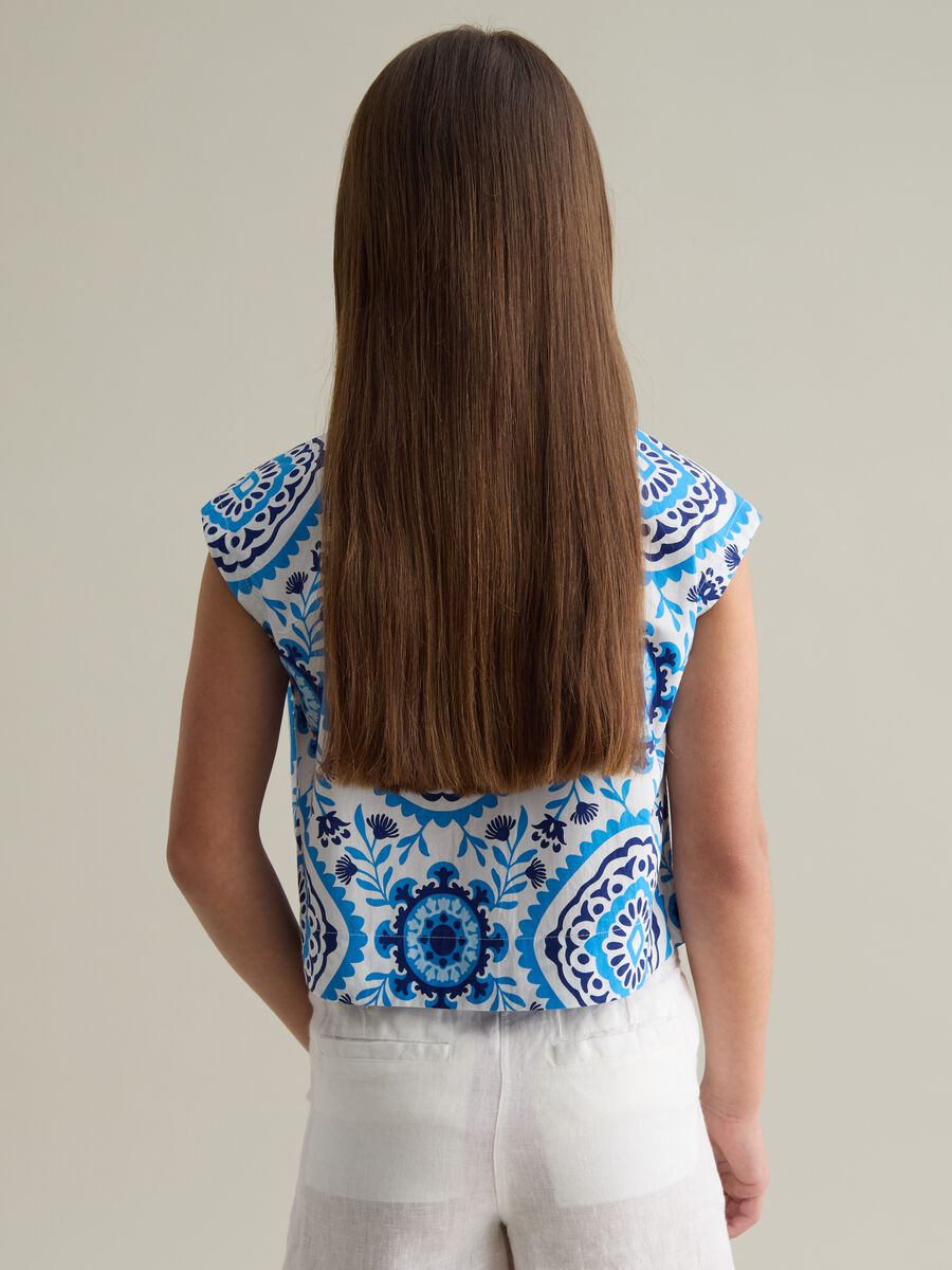 Sleeveless girl's shirt in multicolour pure cotton with print_1
