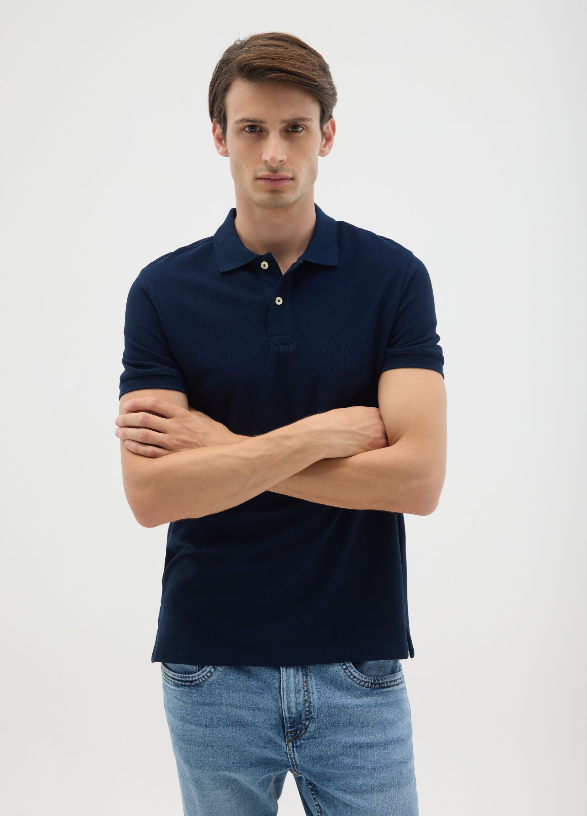 Men's pure cotton blue regular fit polo shirt