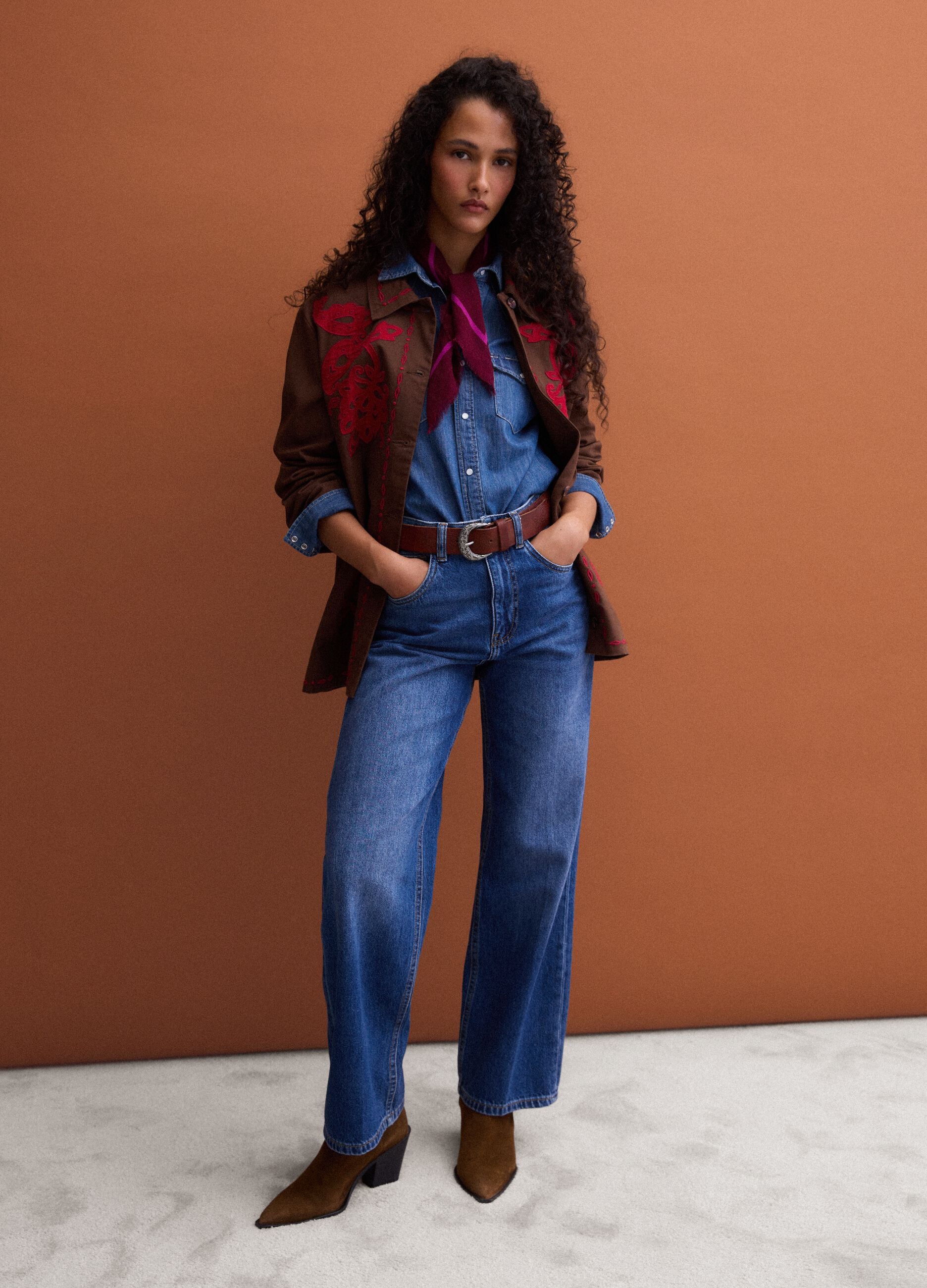 Blue denim straight-fit jeans in pure cotton