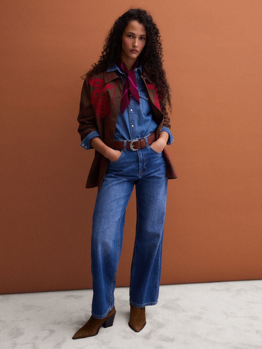 Jeans denim blu in puro cotone straight fit_0
