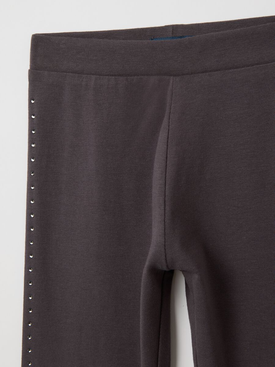 Girls' grey stretch cotton leggings with rhinestones_2