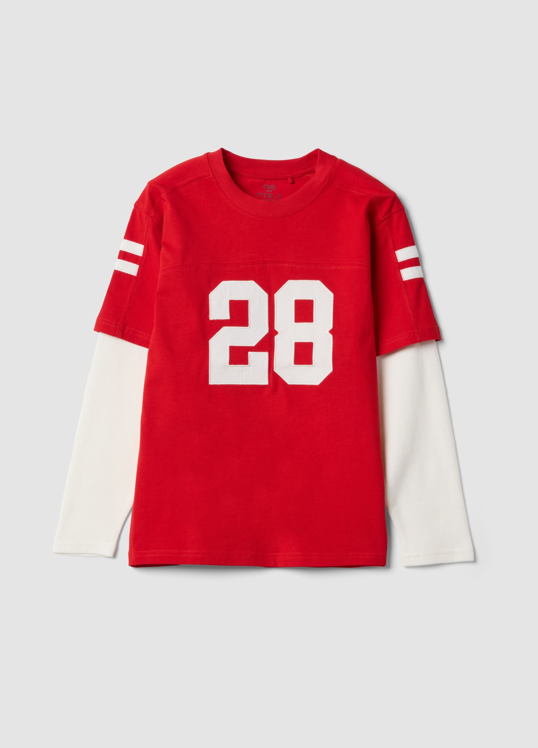 Red pure cotton crew-neck T-shirt with college print for boys