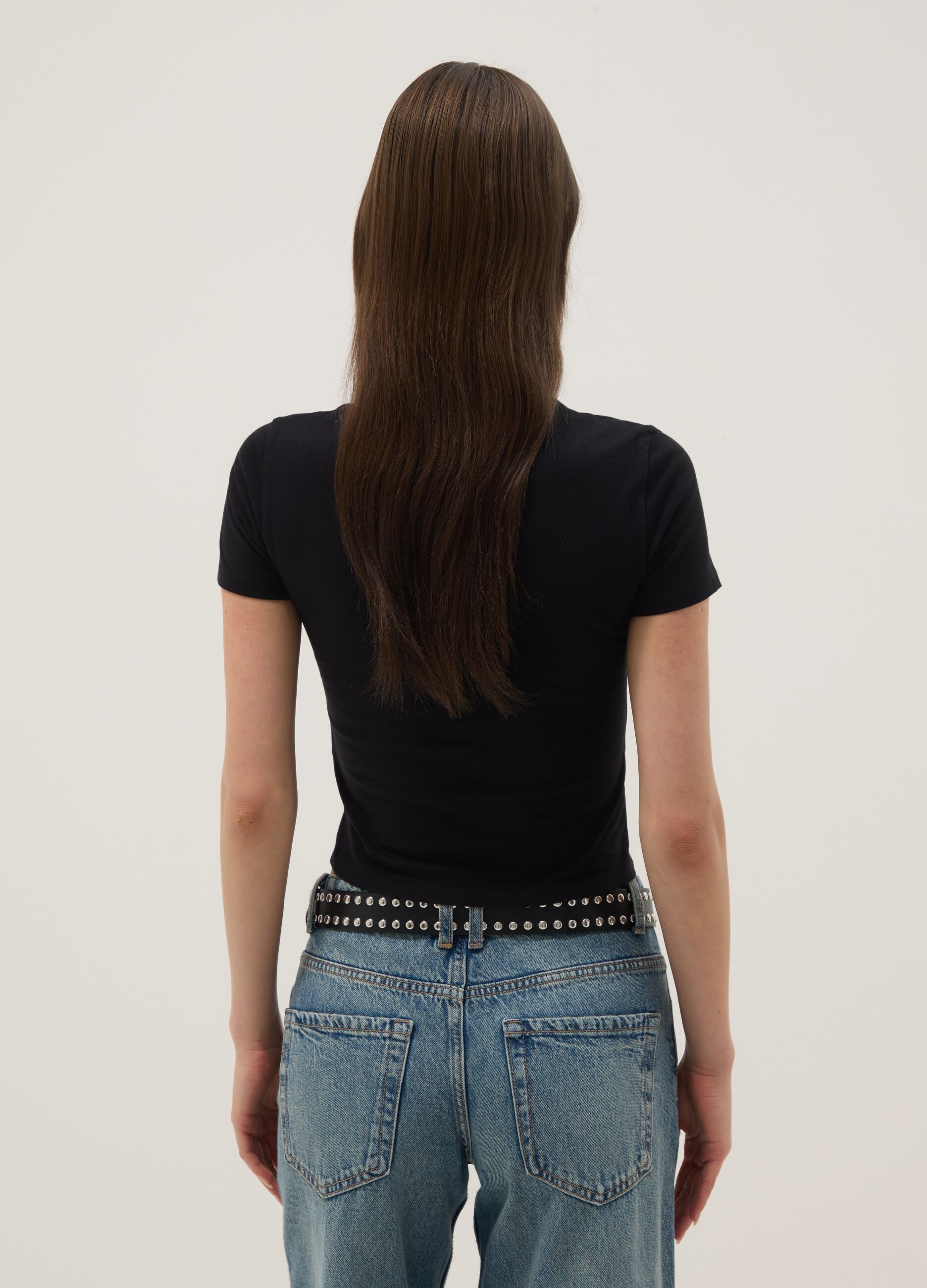 Black slim fit pure cotton T-shirt with print