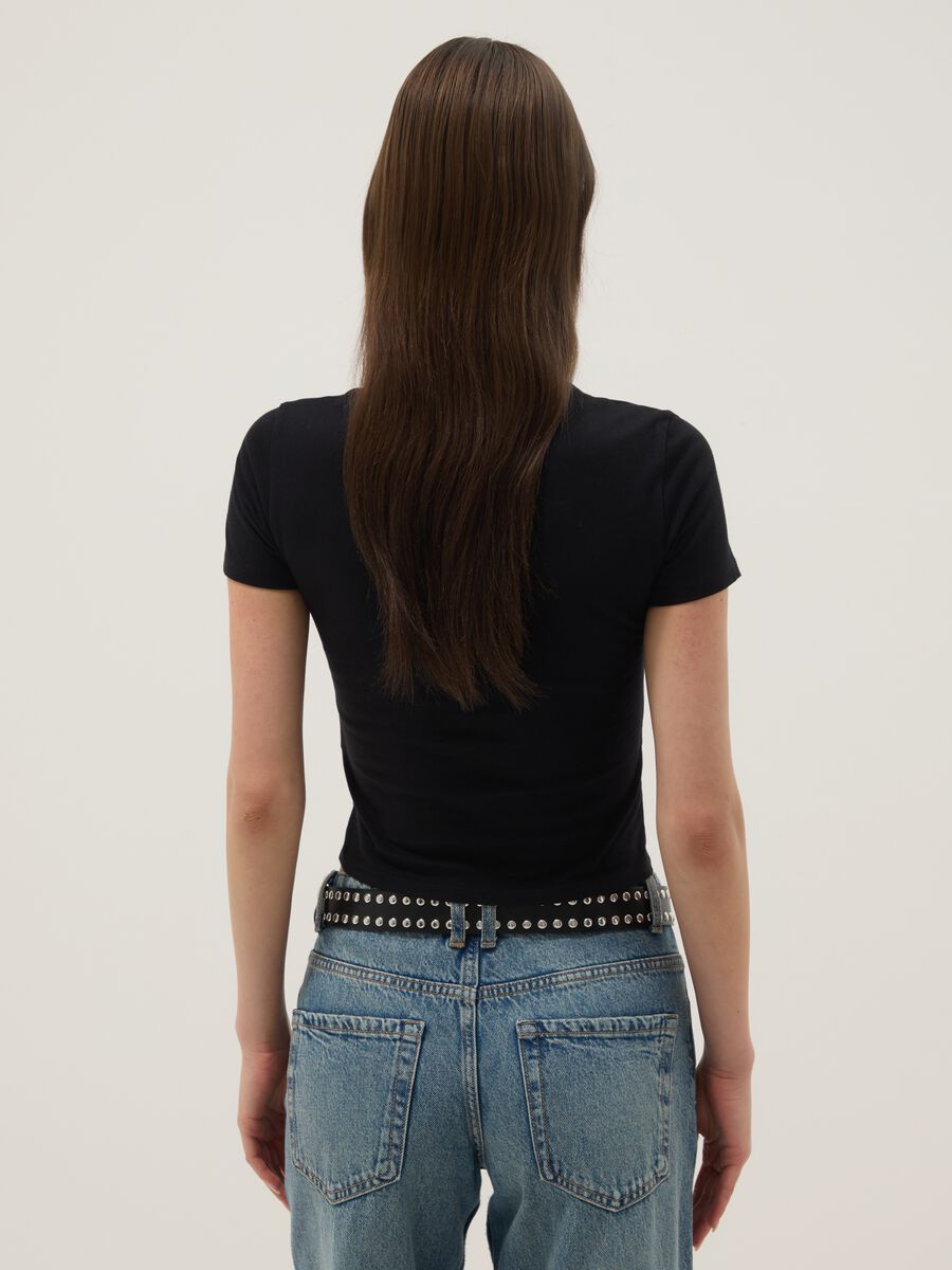 Black slim fit pure cotton T-shirt with print_3