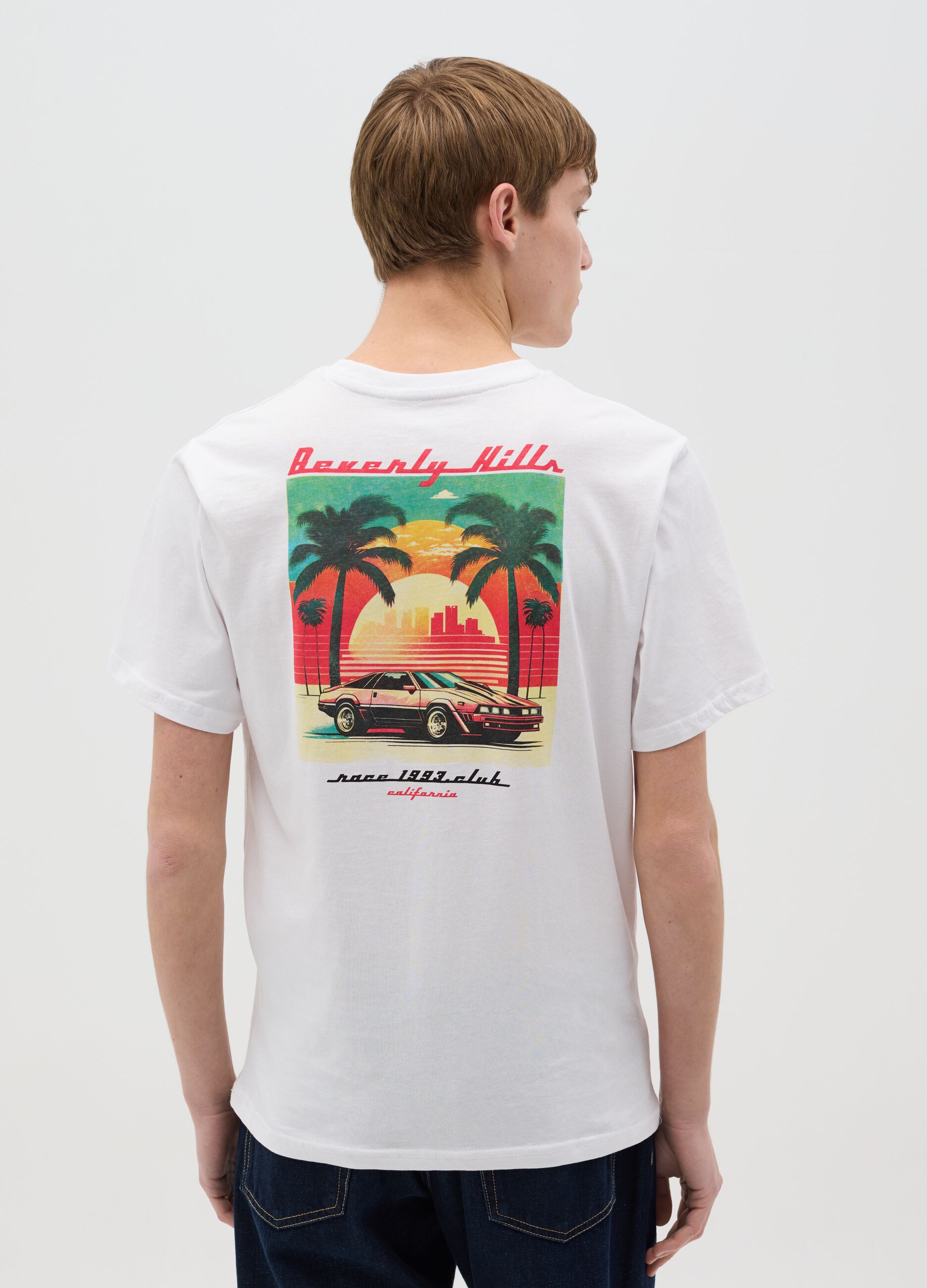 Cotton T-shirt with "Beverly Hills Race" print