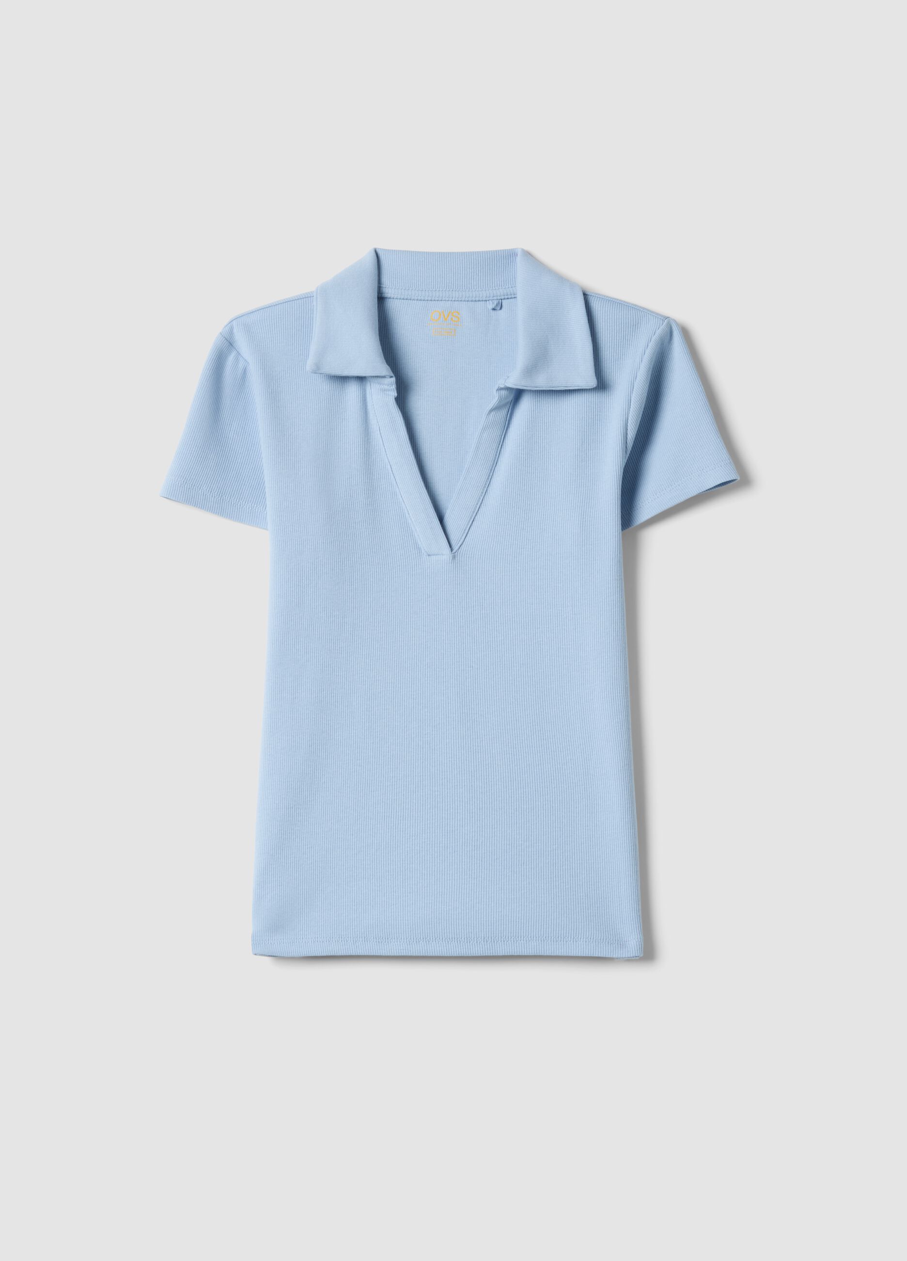 Sky Blue Stretch Cotton Polo Regular Fit Deep V-Neck