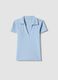 Sky Blue Stretch Cotton Polo Regular Fit Deep V-Neck_0