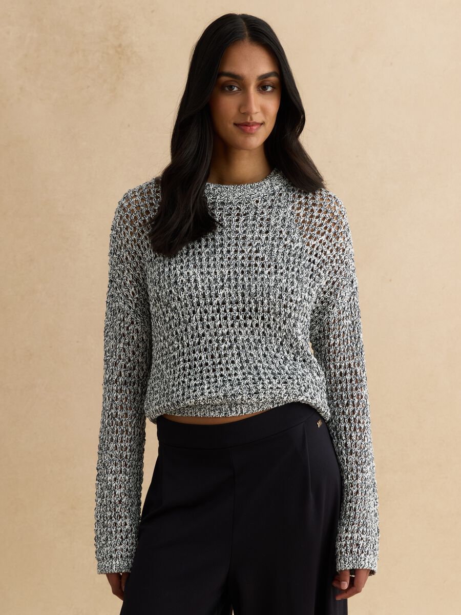 Pullover in misto cotone multicolor regular fit con design a maglia_1